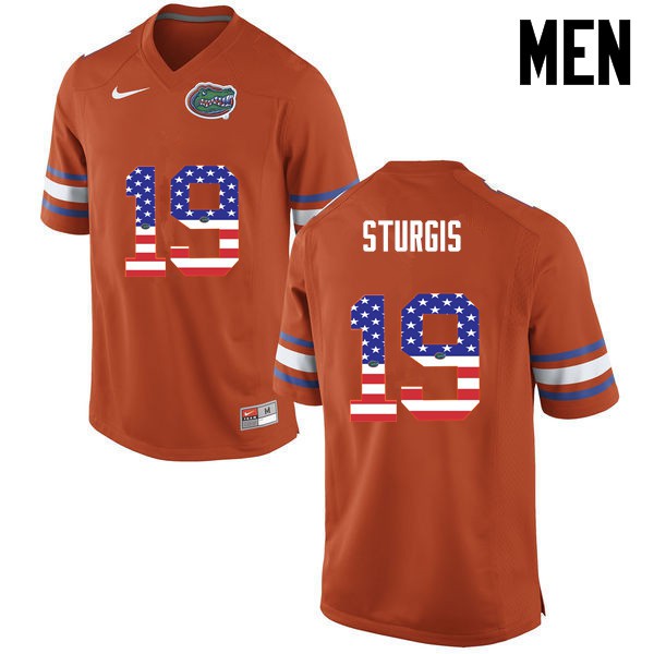 Florida Gators Men #19 Caleb Sturgis College Football USA Flag Fashion Orange